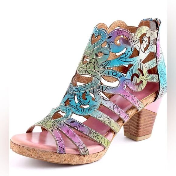 Shoes - Colorful Women's Cutout Heeled Sandals